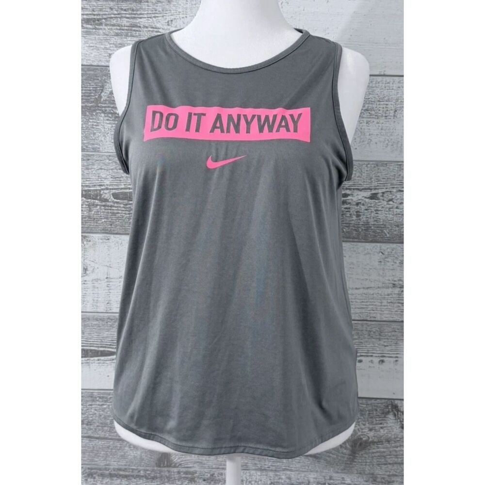 NIKE DriFit Running Tank Top Sz M Gray Pink “Do It Anyway" Athleisure